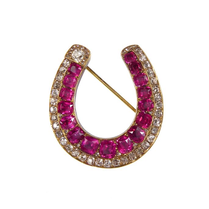 Ruby and diamond horseshoe brooch | MasterArt